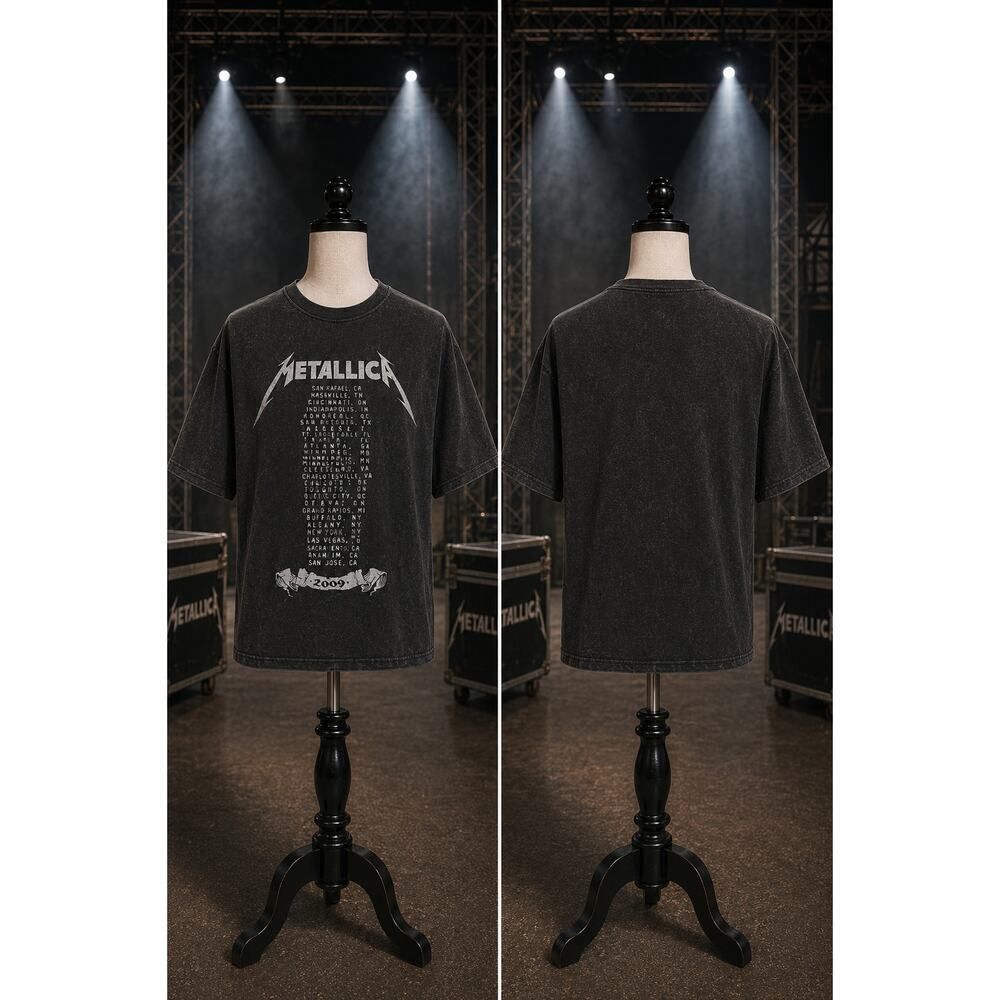 Metallica 2009 Marbled Fade Tour Tee Black Rock Band Shirt
